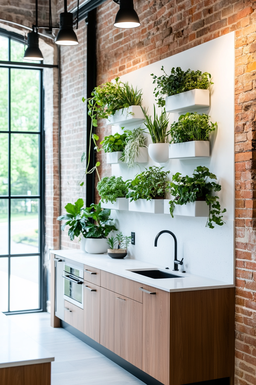 Wall-mounted planters in a kitchen