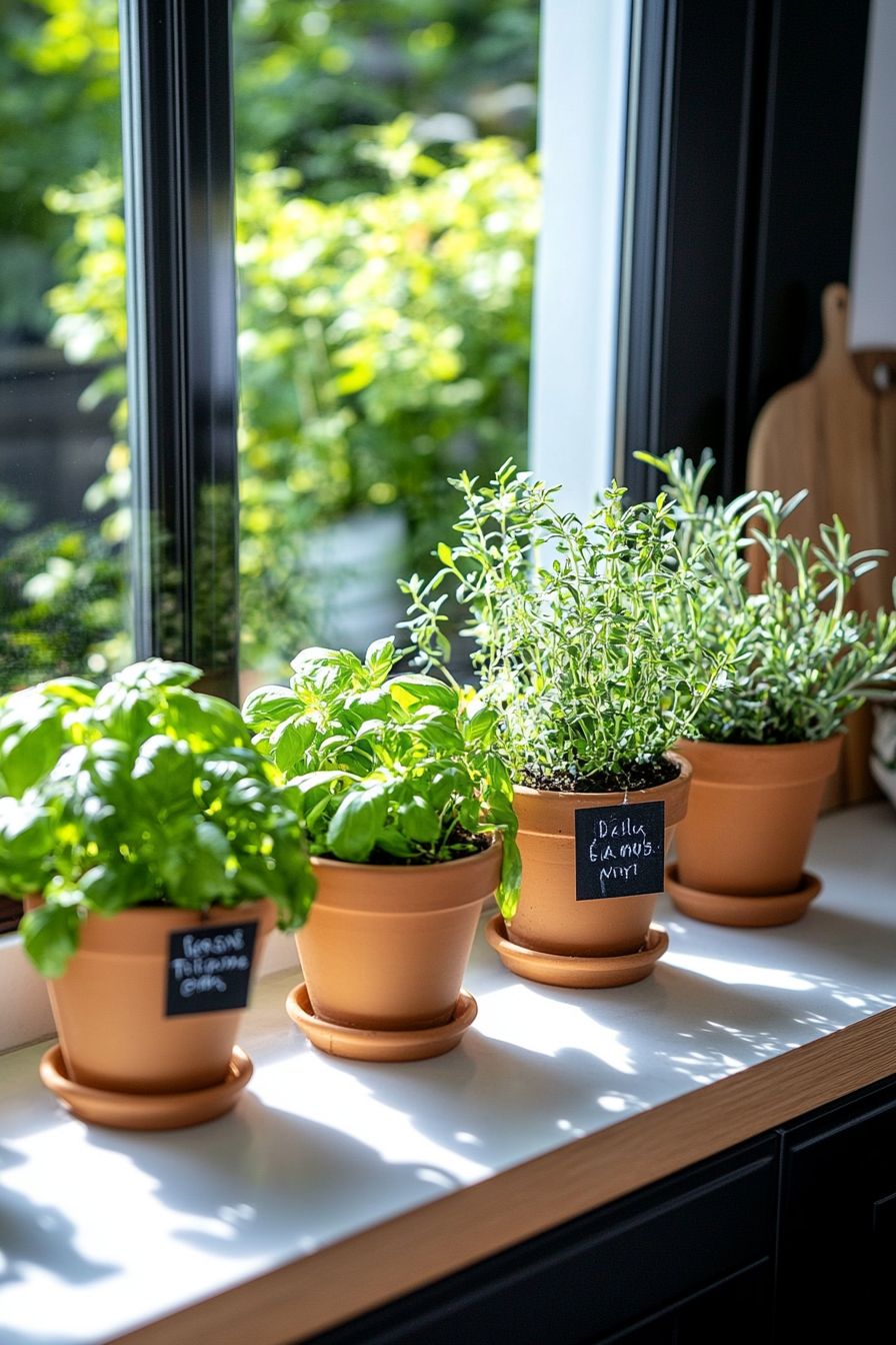 Herb garden on a kitchen windowsill