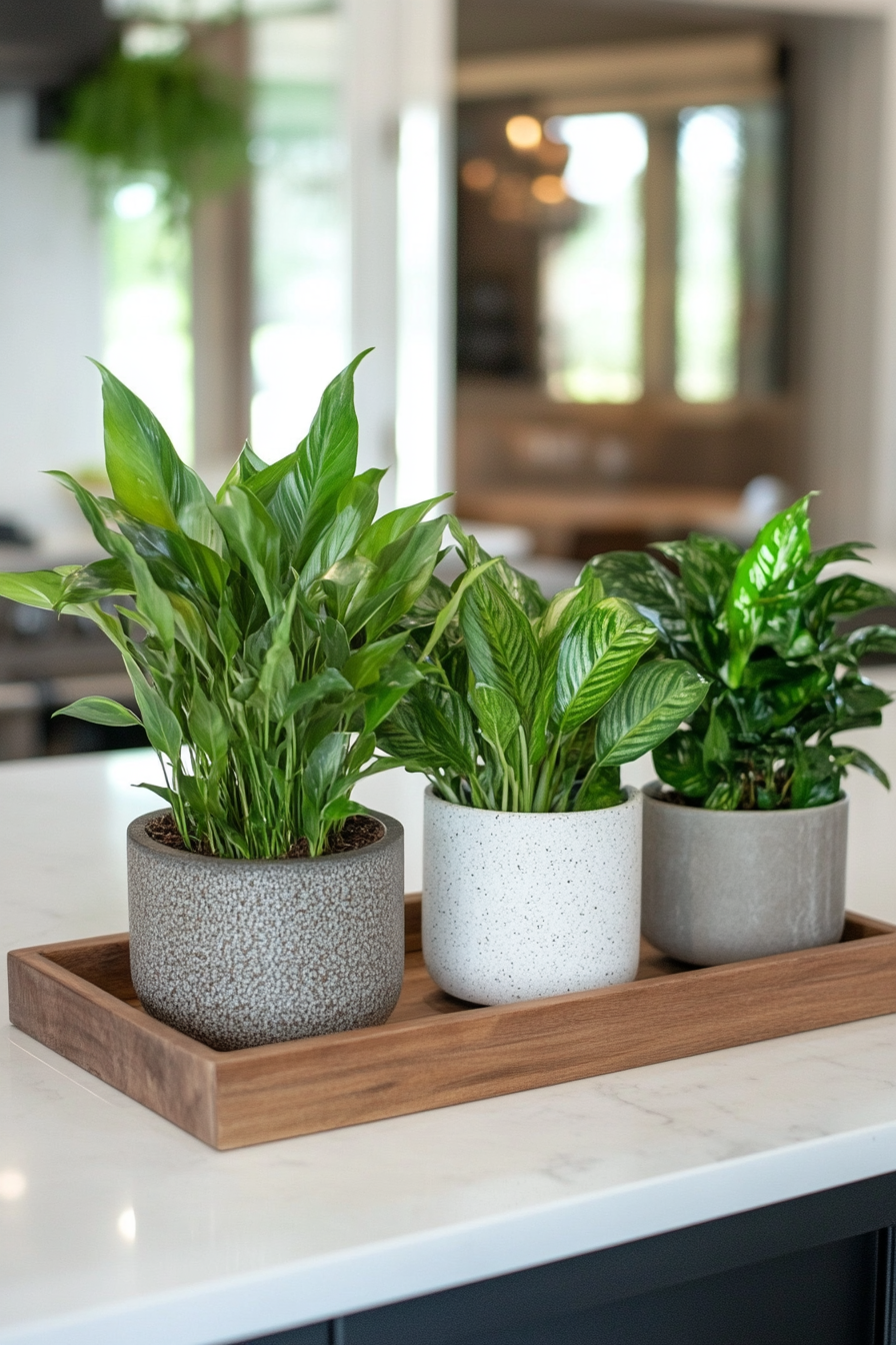 Lush cluster of Peace Lily and Calathea