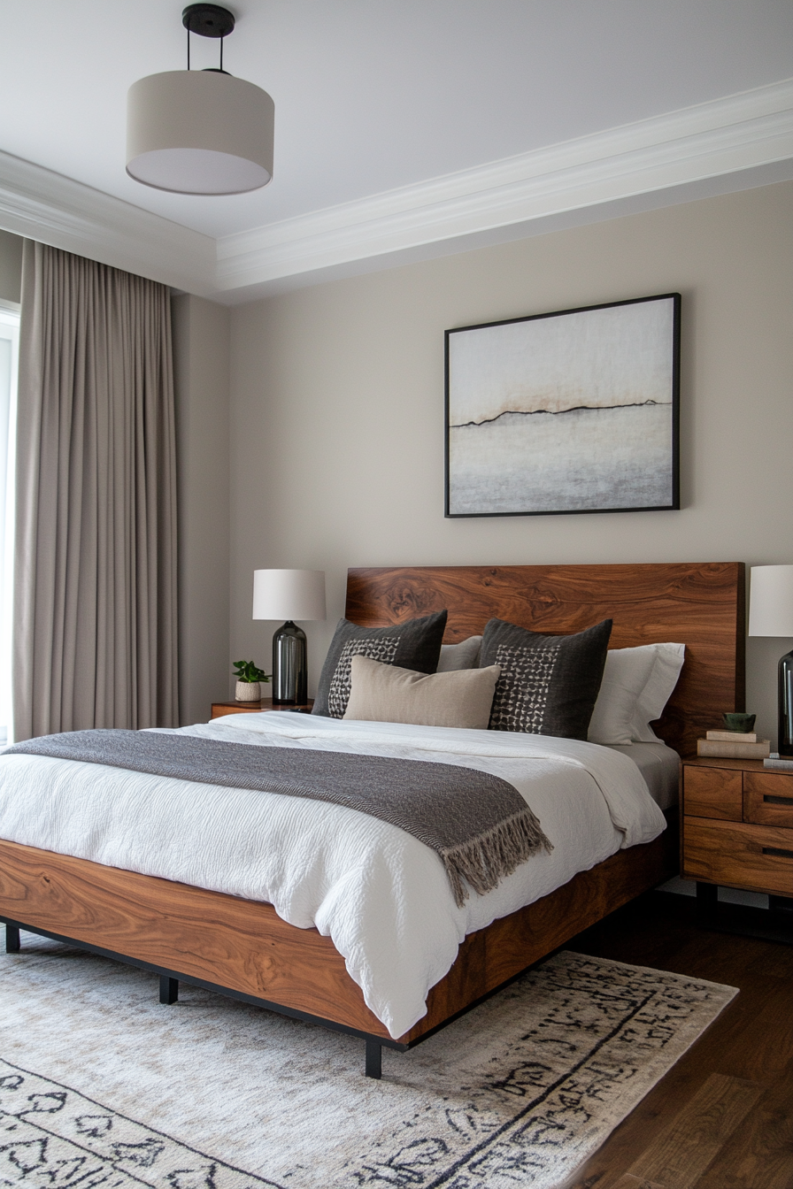 Natural wood headboard with elegant grain details