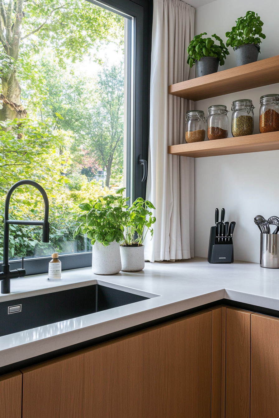 Kitchen with window over sink and natural light