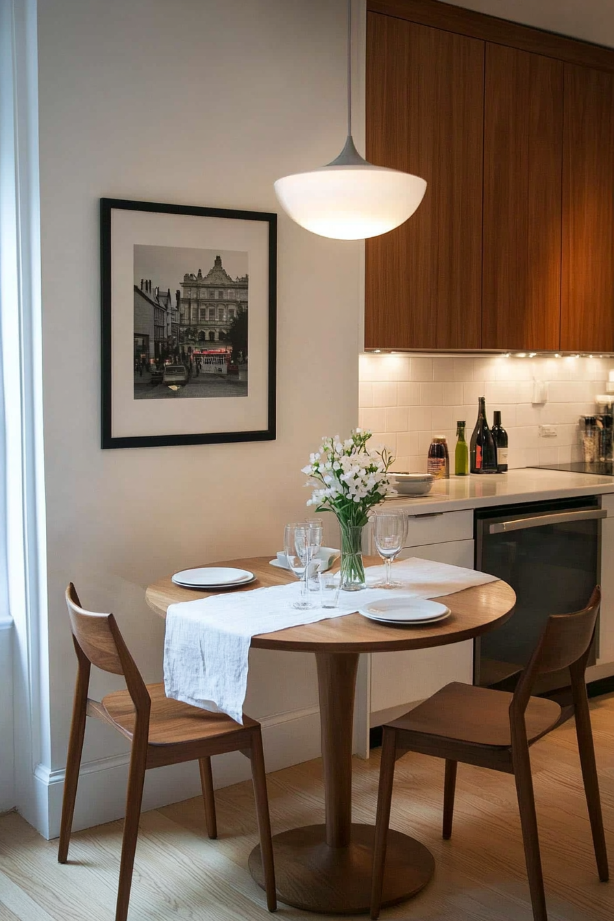 Round pedestal table for a small kitchen