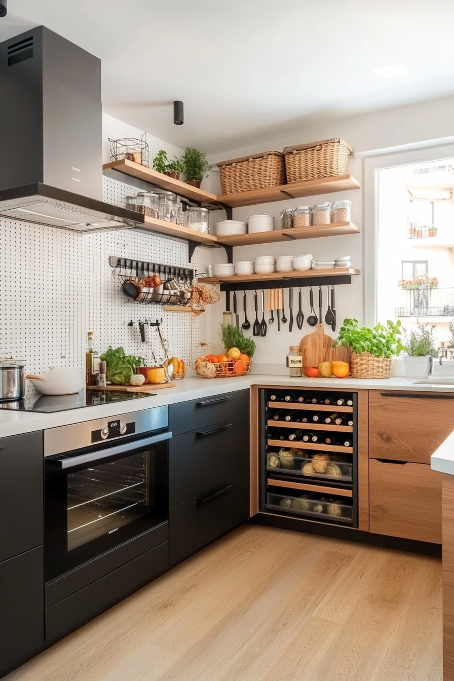 Clever storage in a small modern kitchen with pull-out racks