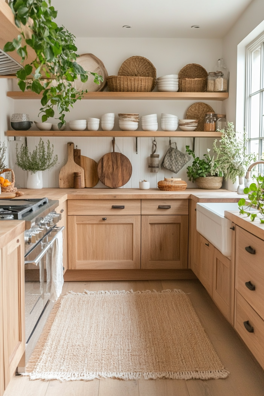 Organic small kitchen with greenery and sustainable materials