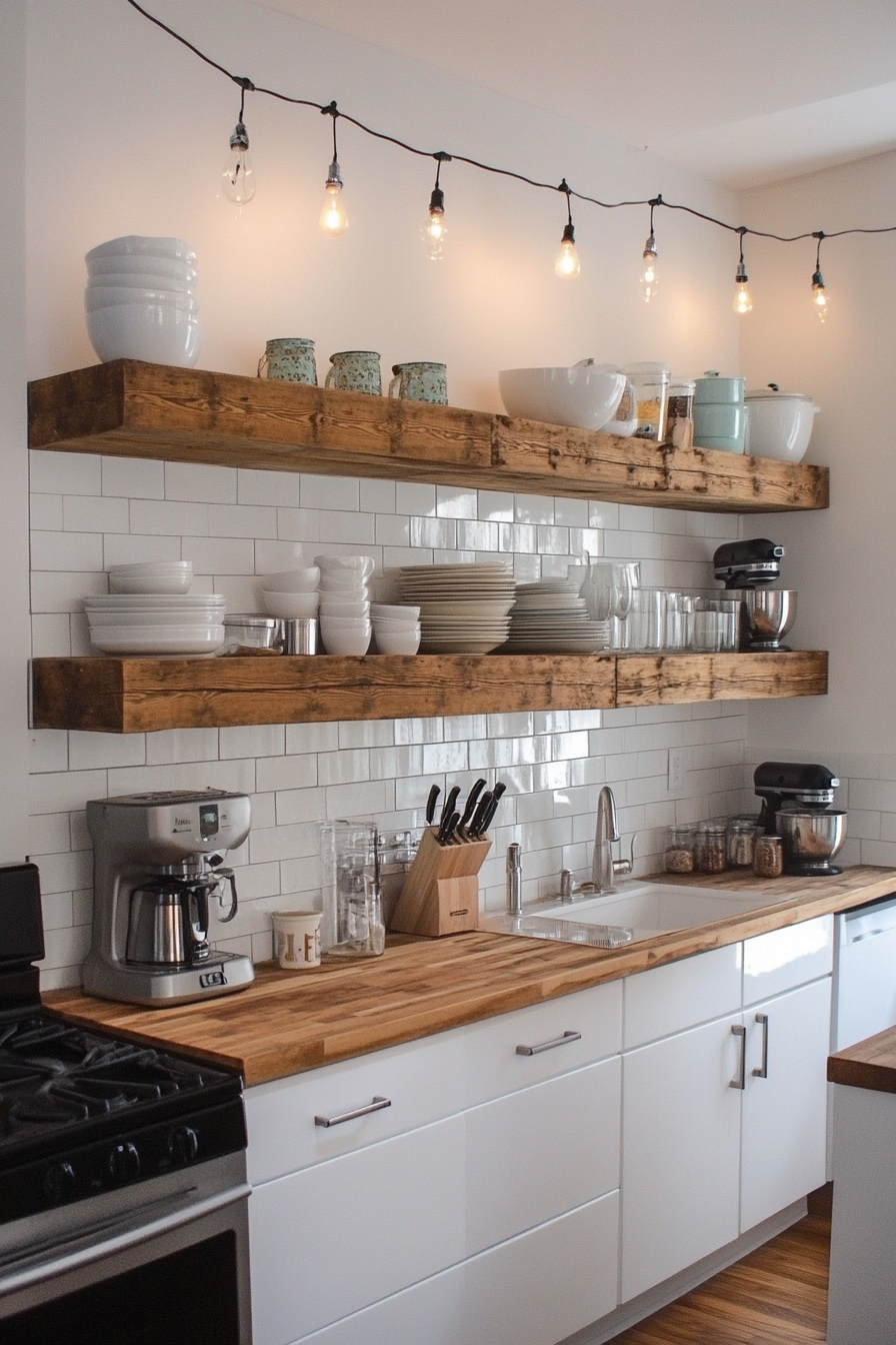 Budget-friendly small kitchen with creative DIY lighting
