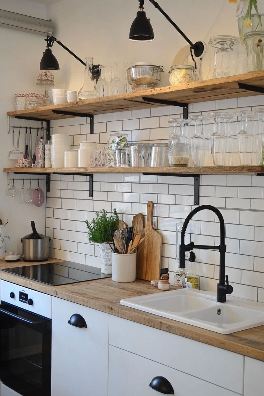Bright and modern small kitchen with white cabinetry