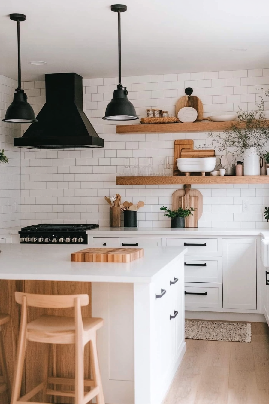 Clean white small kitchen with subway tile and soft accents