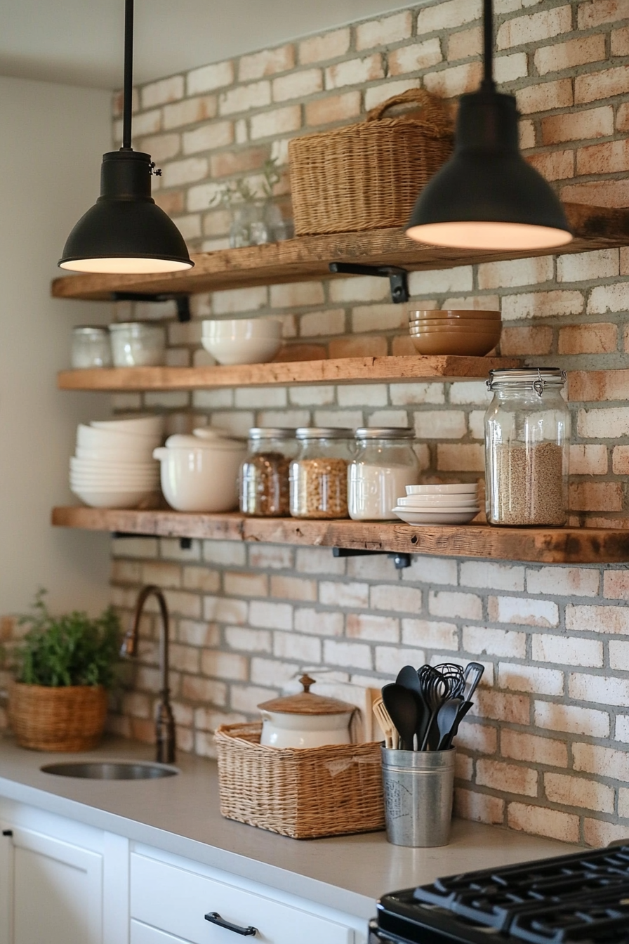Rustic small kitchen with wood and industrial lighting