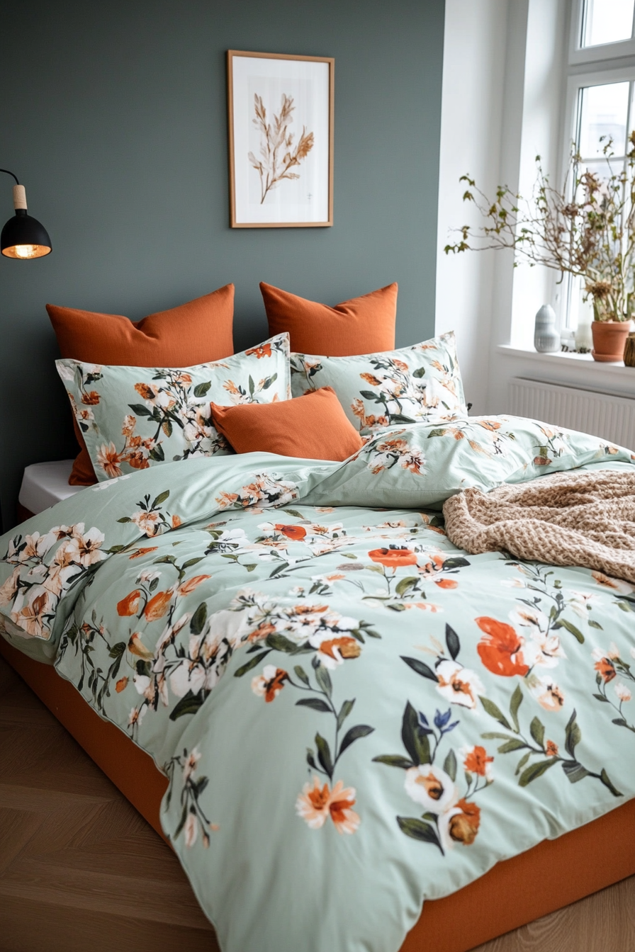 Textured sage green duvet cover