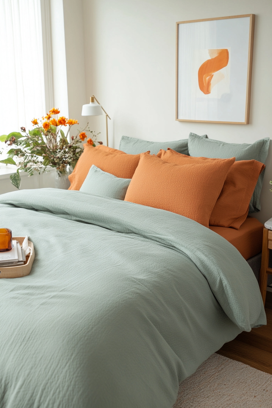 Textured sage green duvet cover