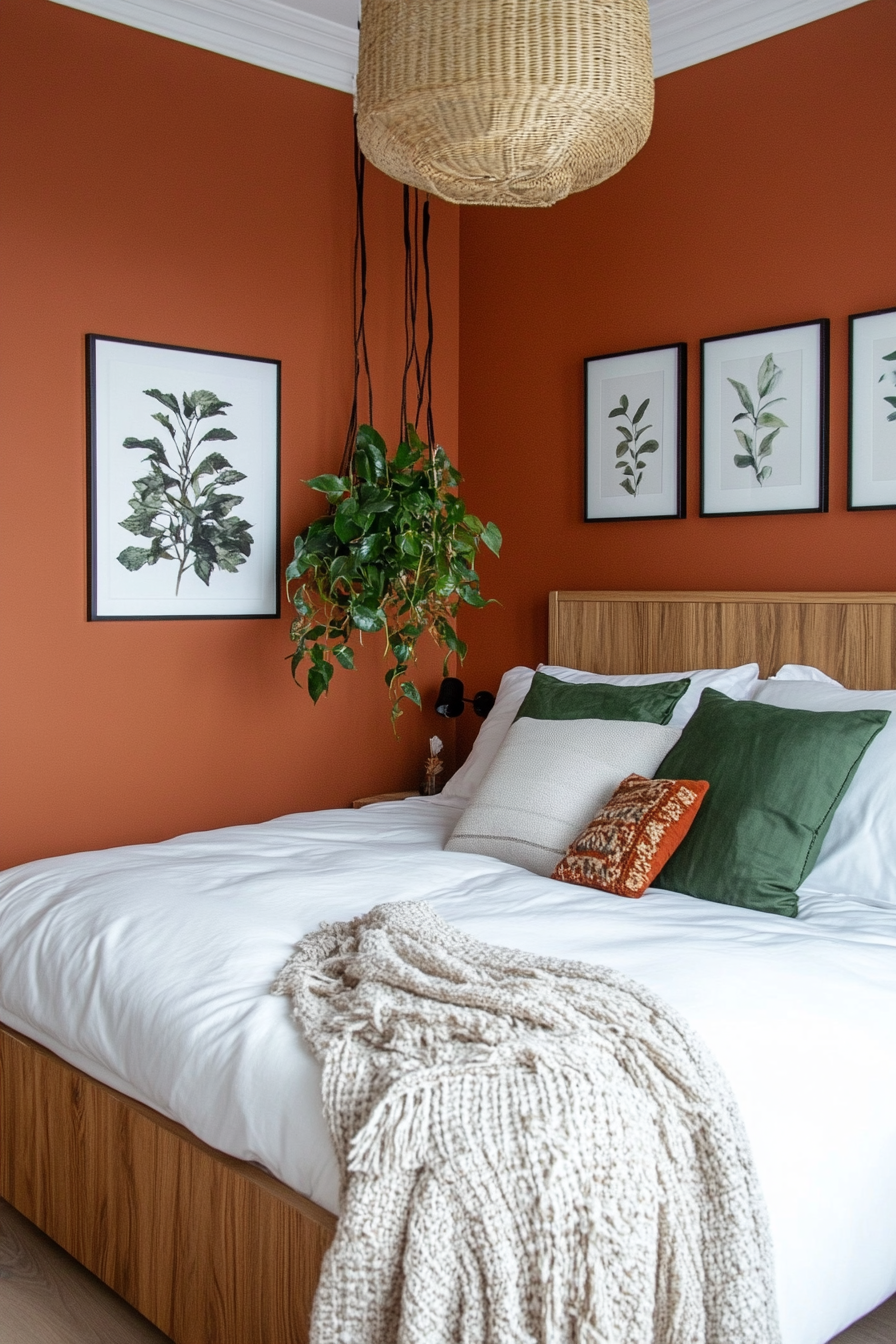 Terracotta wall paint with white trim