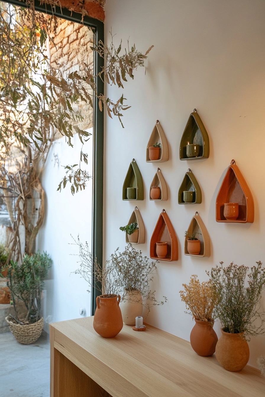 Ceramic wall hangings in earth tones