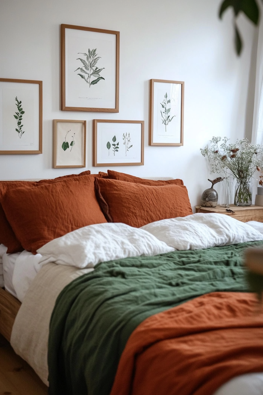 Sage botanical prints in wooden frames
