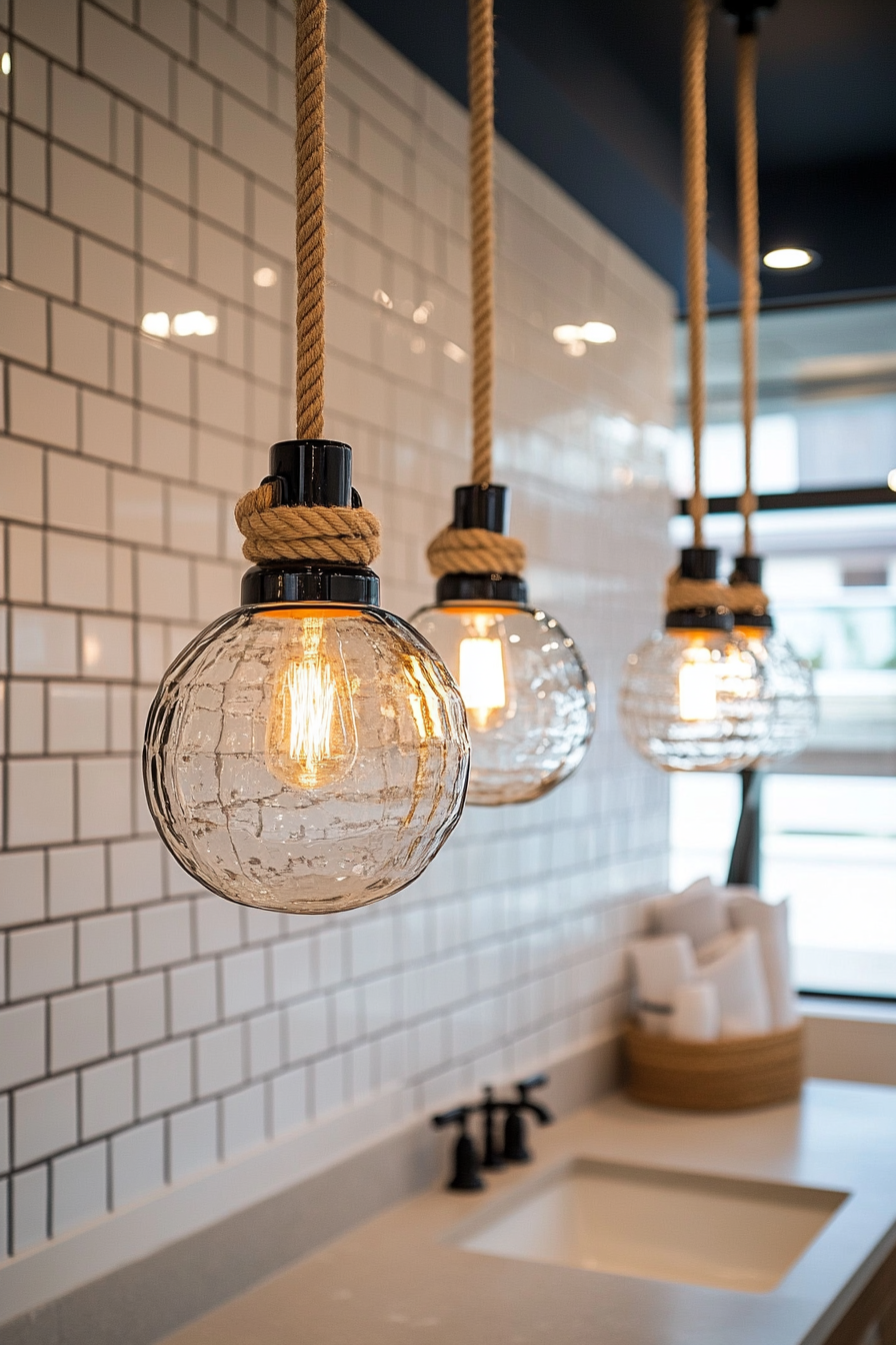 DIY glass float pendant lights for bathrooms