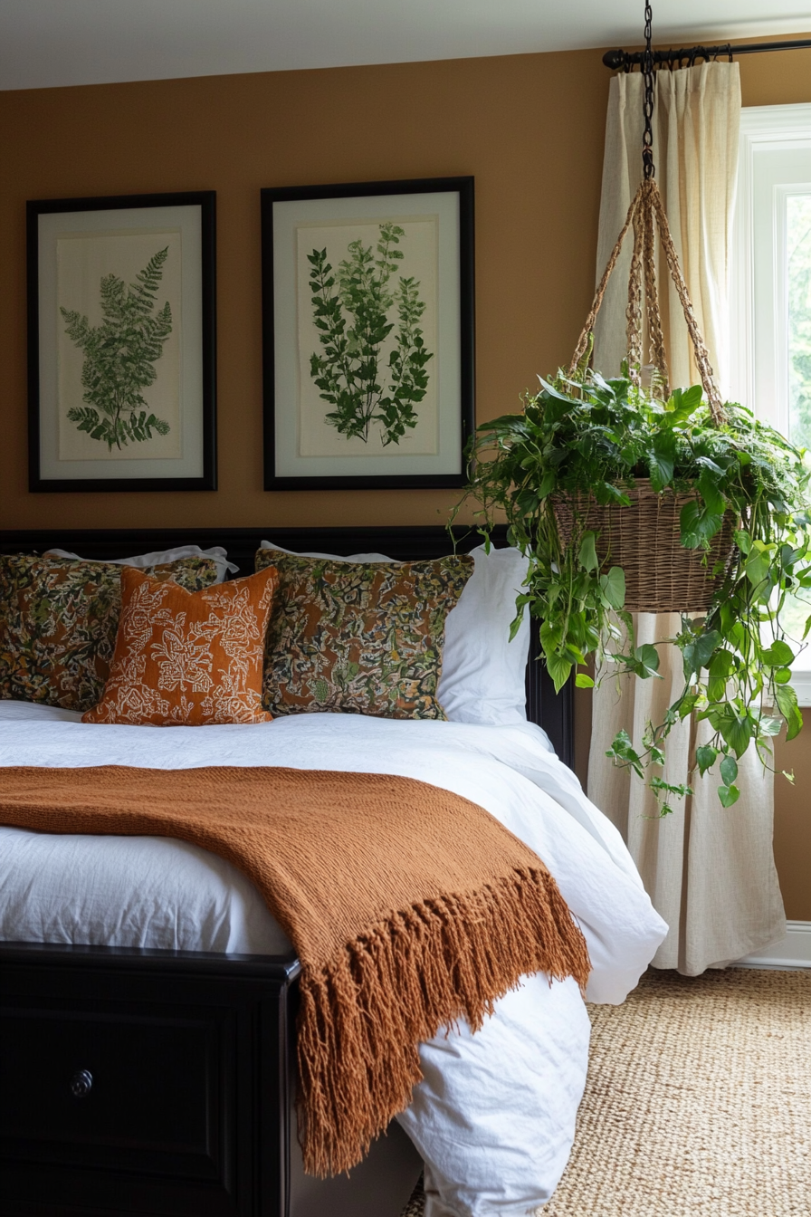 Clay-toned walls with botanical accents
