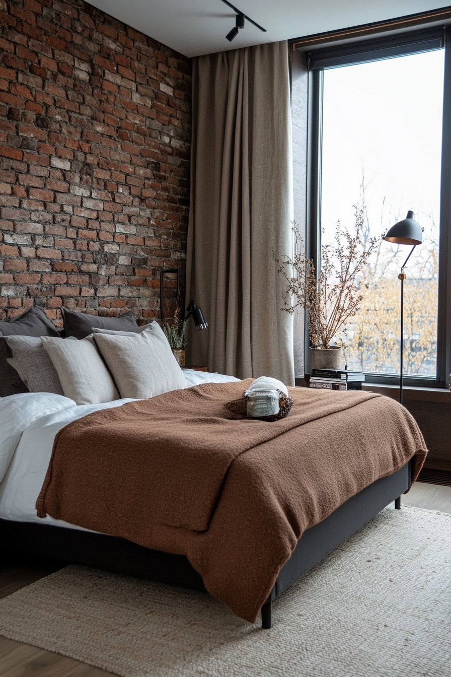 Exposed brick with neutral wool layers
