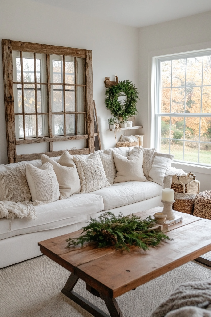 Close-up of vintage window frame styled as wall art
