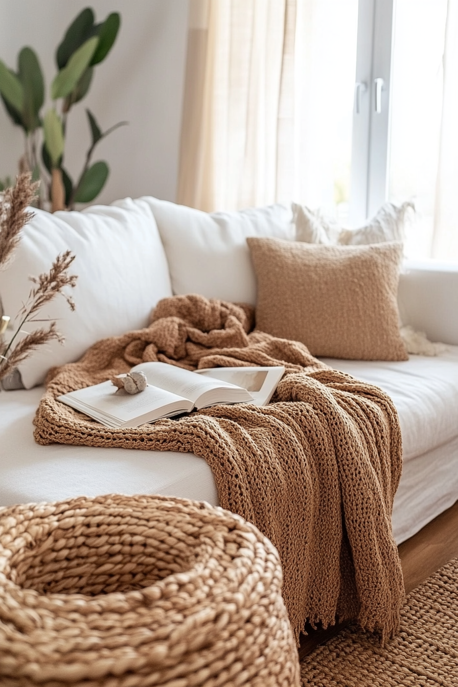 Close-up of layered textures in a neutral farmhouse color palette
