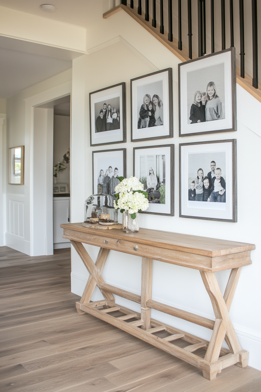 Close-up of rustic frames in farmhouse gallery wall
