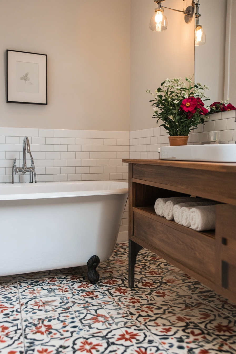 Bold mosaic tiles with geometric patterns