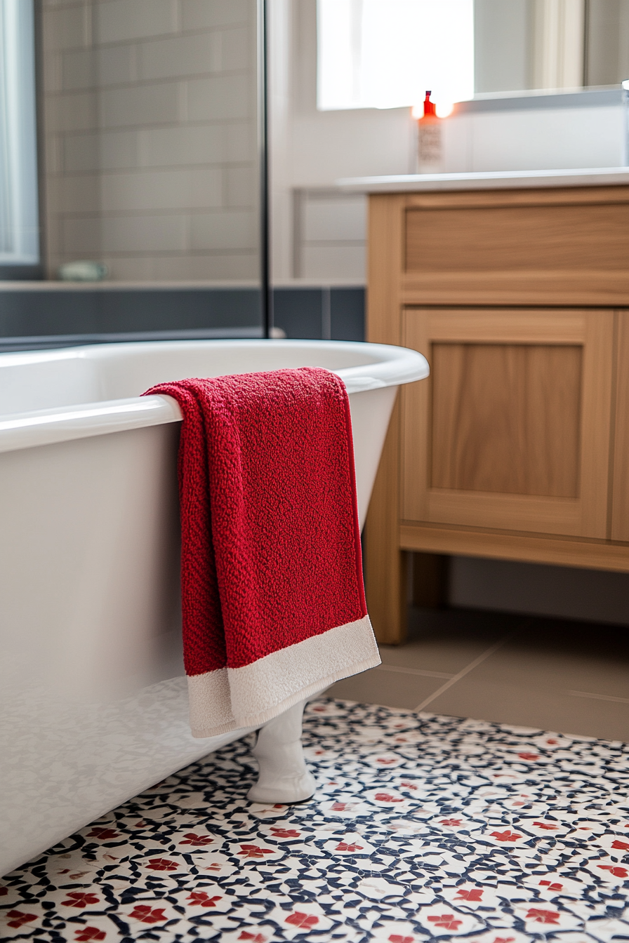 Close-up of geometric mosaic tiles in neutral tones