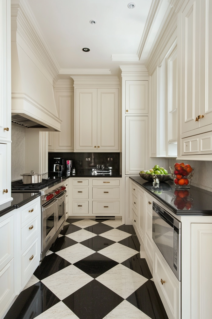 Classic black and white checkered flooring
