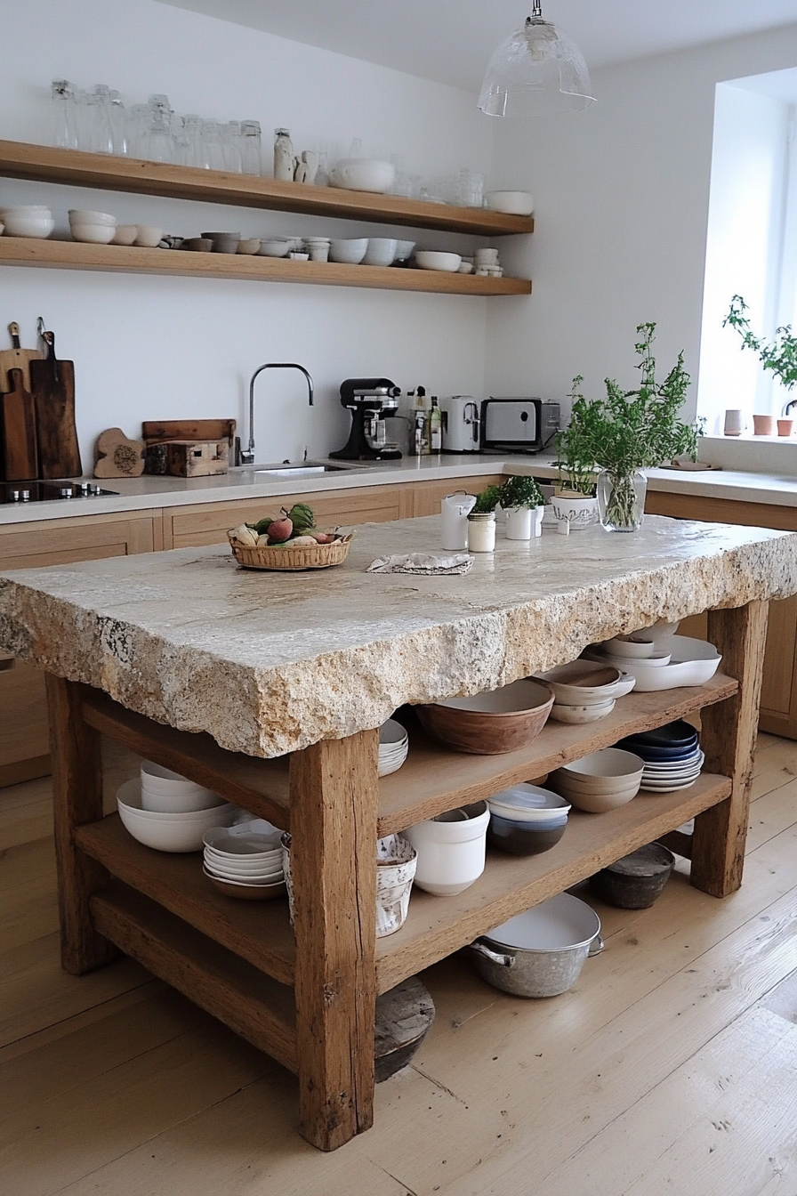 Natural stone top with a wooden base for a rustic yet refined look