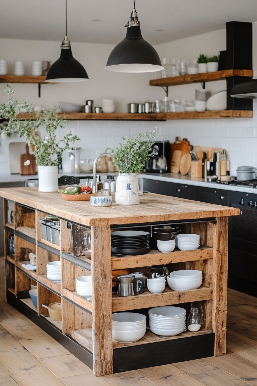 Industrial kitchen island with metal and reclaimed wood combo