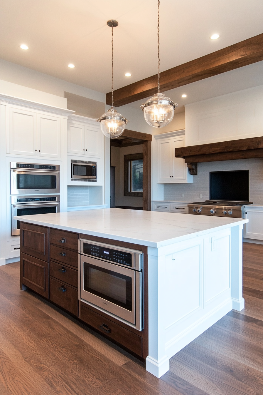 Multifunctional kitchen island with built-in appliances