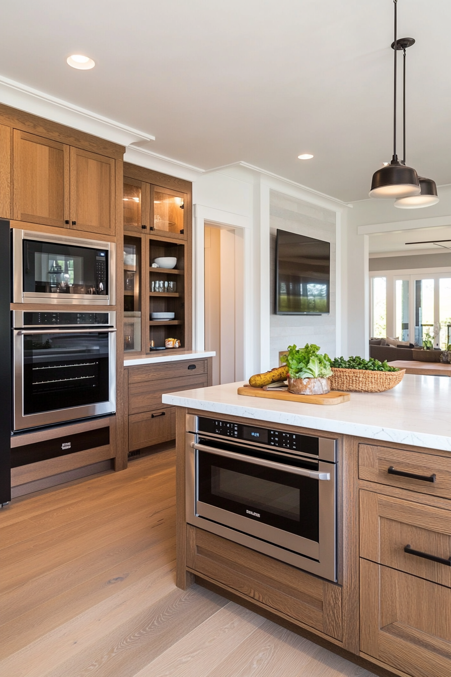 Integrated appliances on multifunctional kitchen island