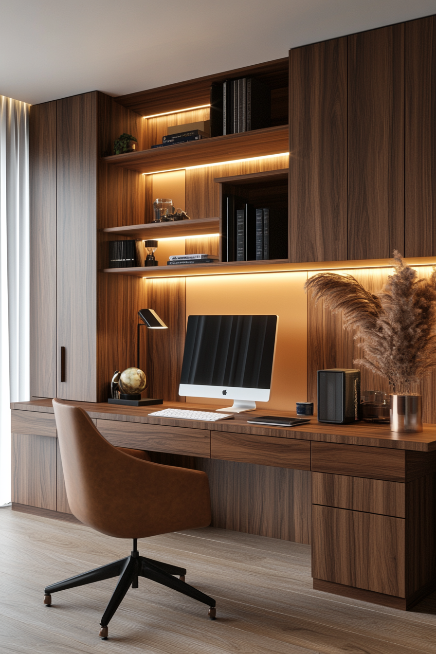 Mid-century modern modular wall unit in a home office