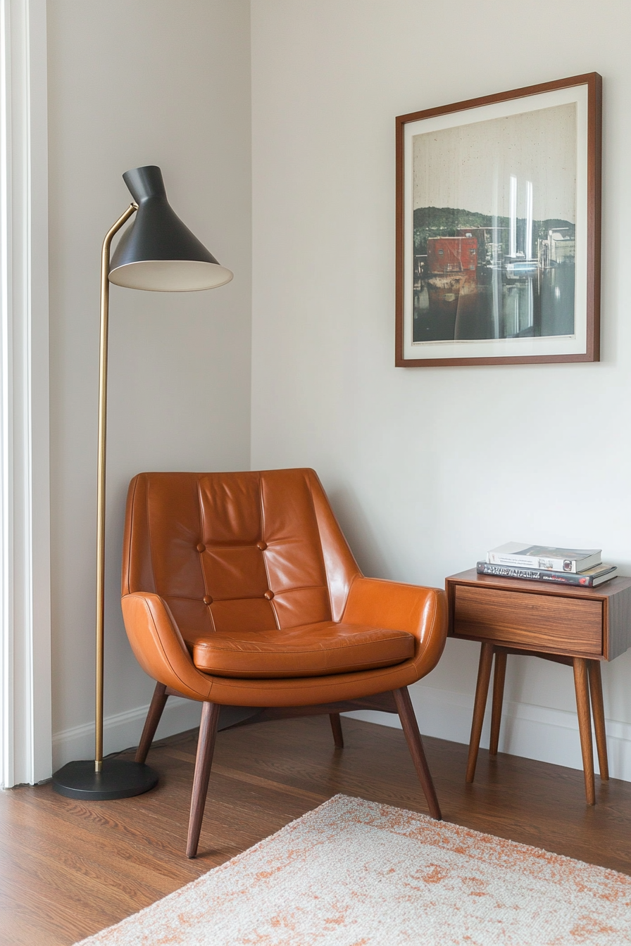 Mid-century modern leather lounge chair in office