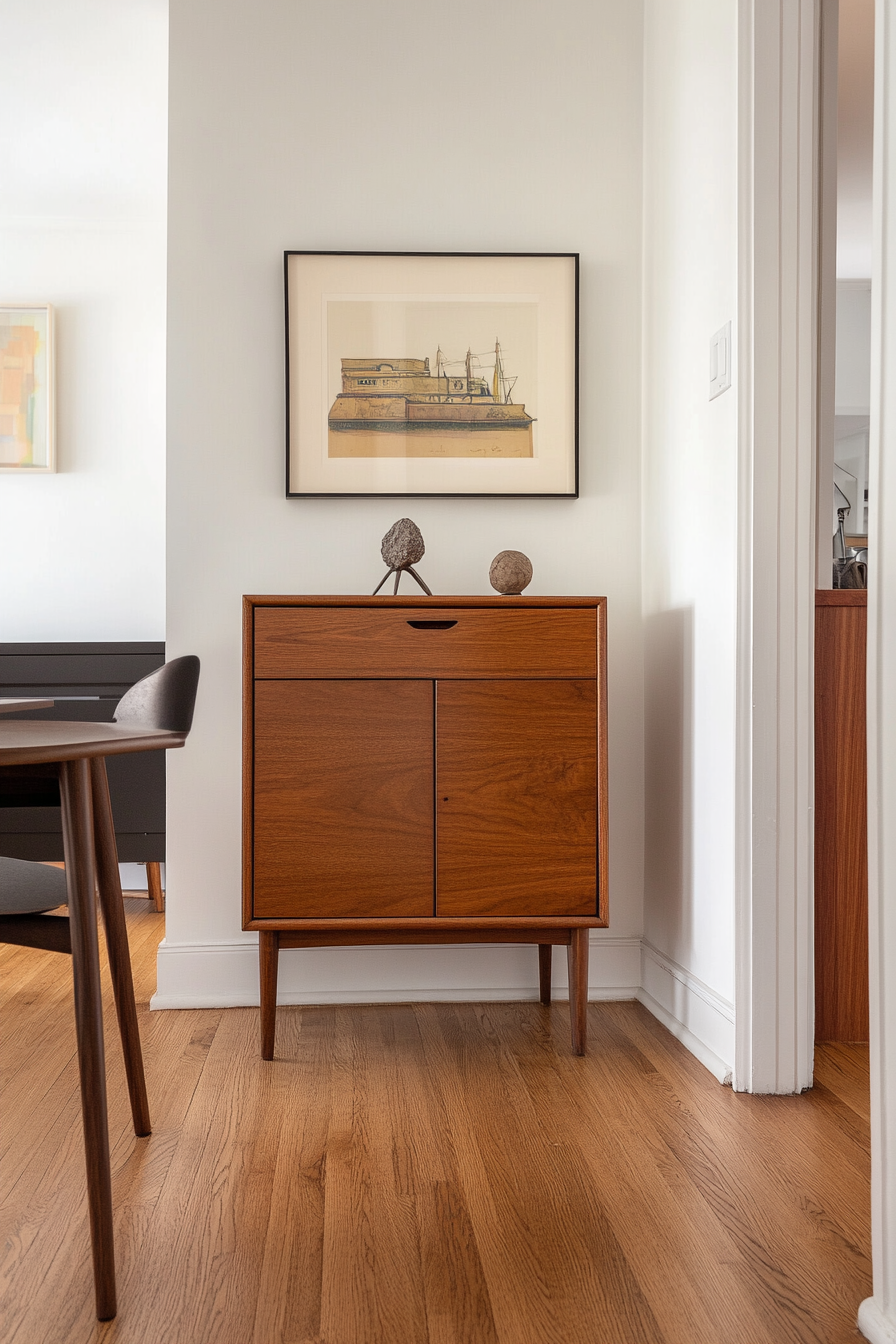 Close-up of sleek filing cabinet with minimalist hardware
