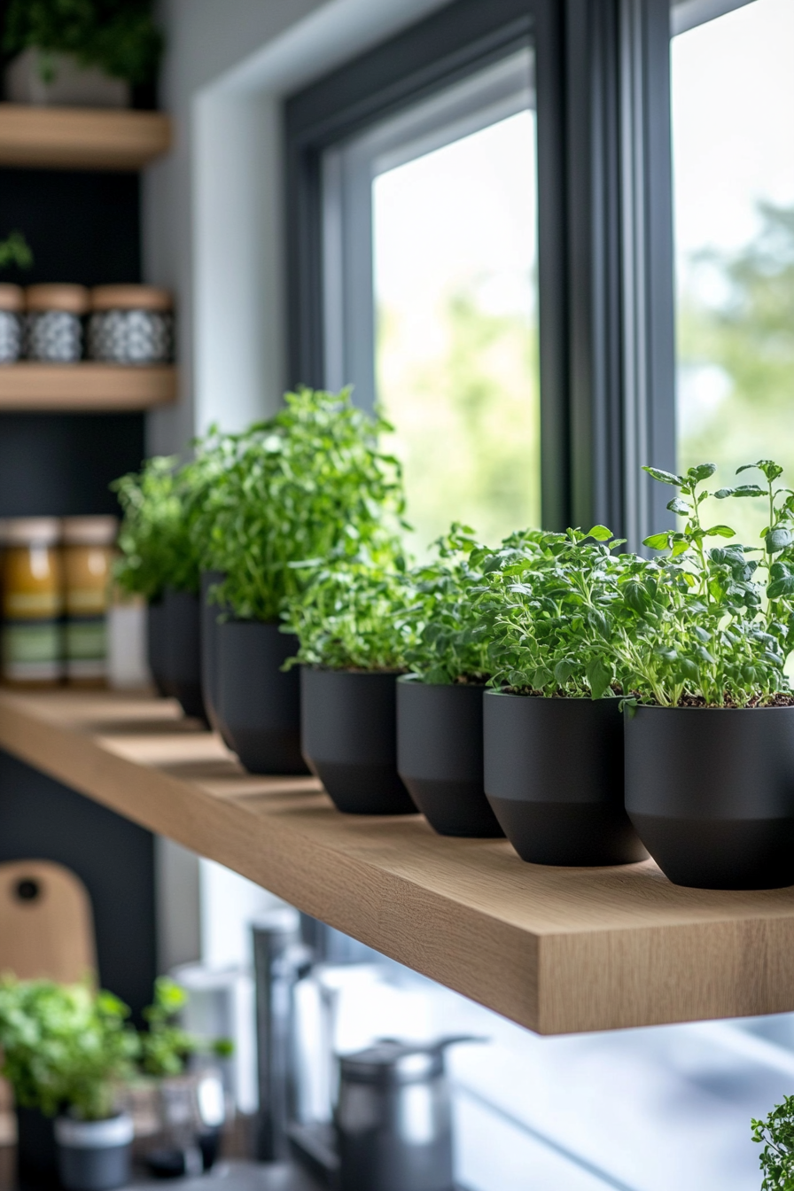 Minimalist indoor herb garden in a modern living space