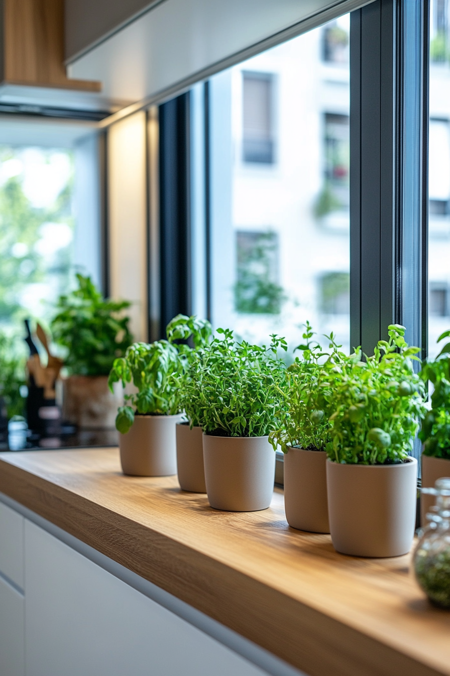 Stylish indoor herb garden with uniform planters