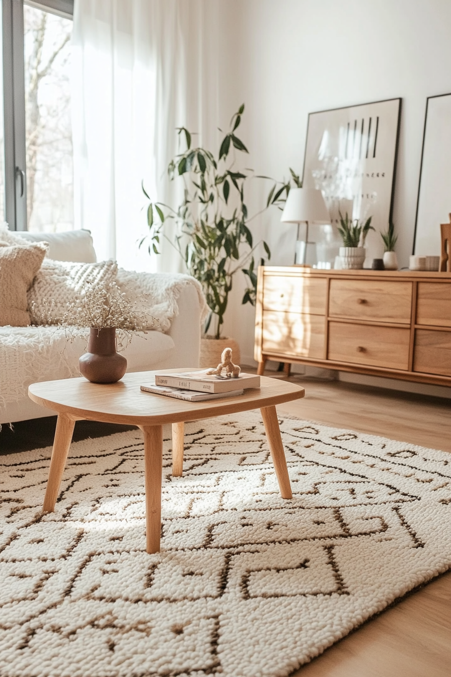 Sustainable wool area rug with a geometric pattern