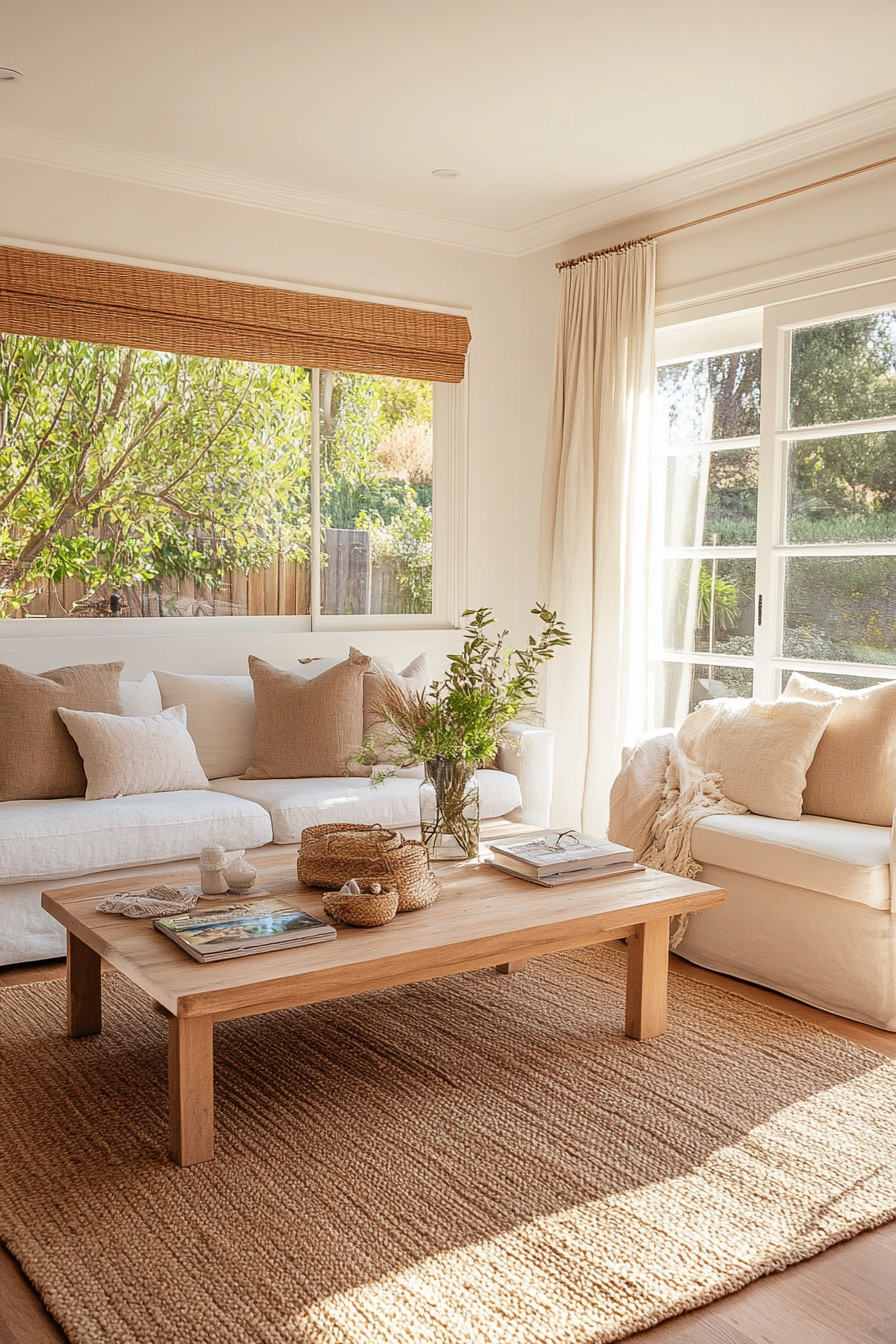 Layered organic cotton throws and cushions for a cozy, stylish living room