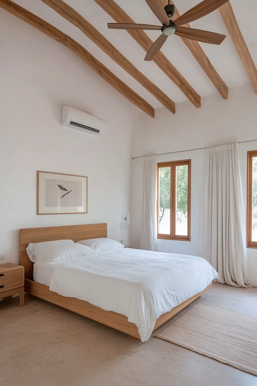 Minimalist white walls with natural wood accents
