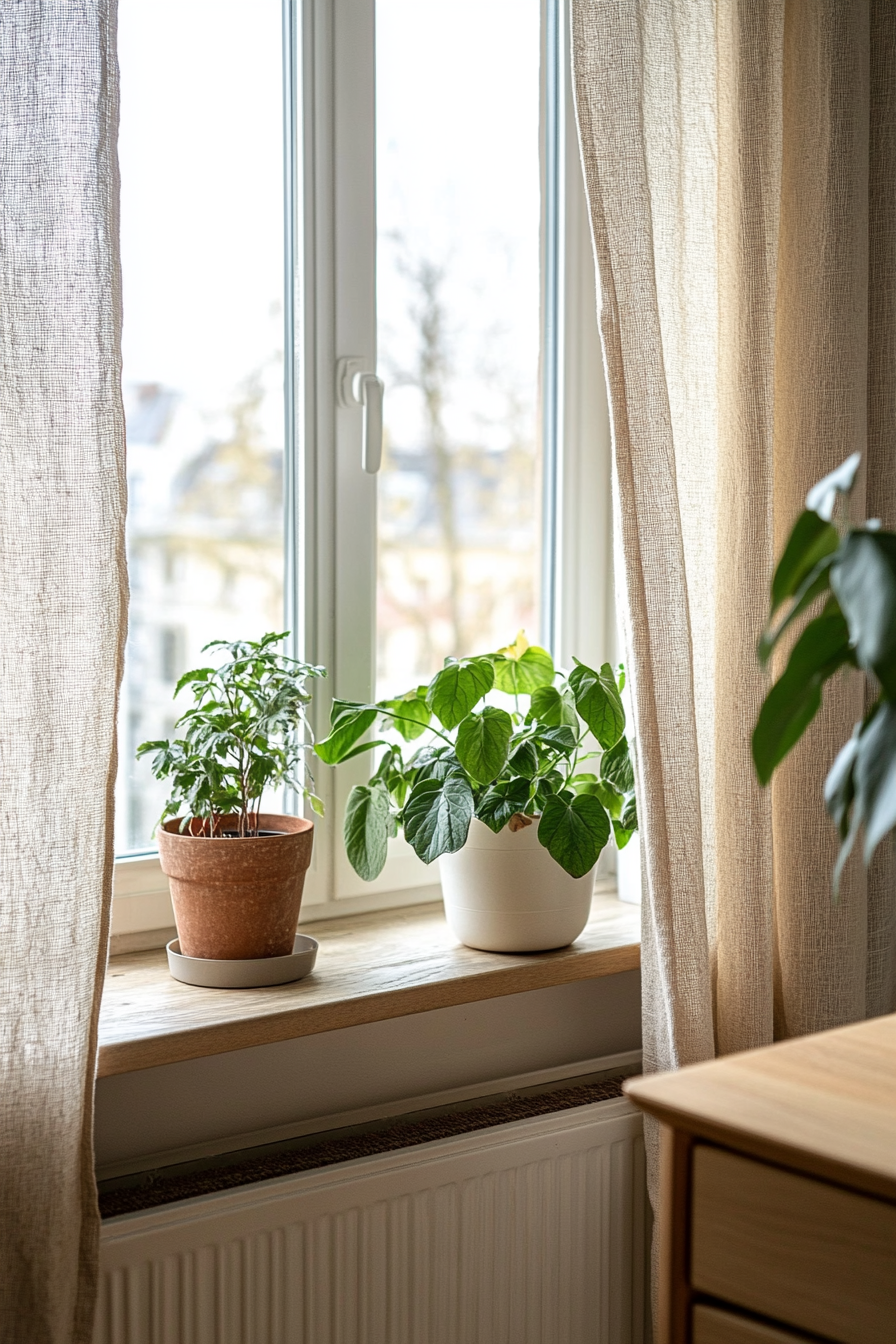 Linen curtains for soft, diffused light