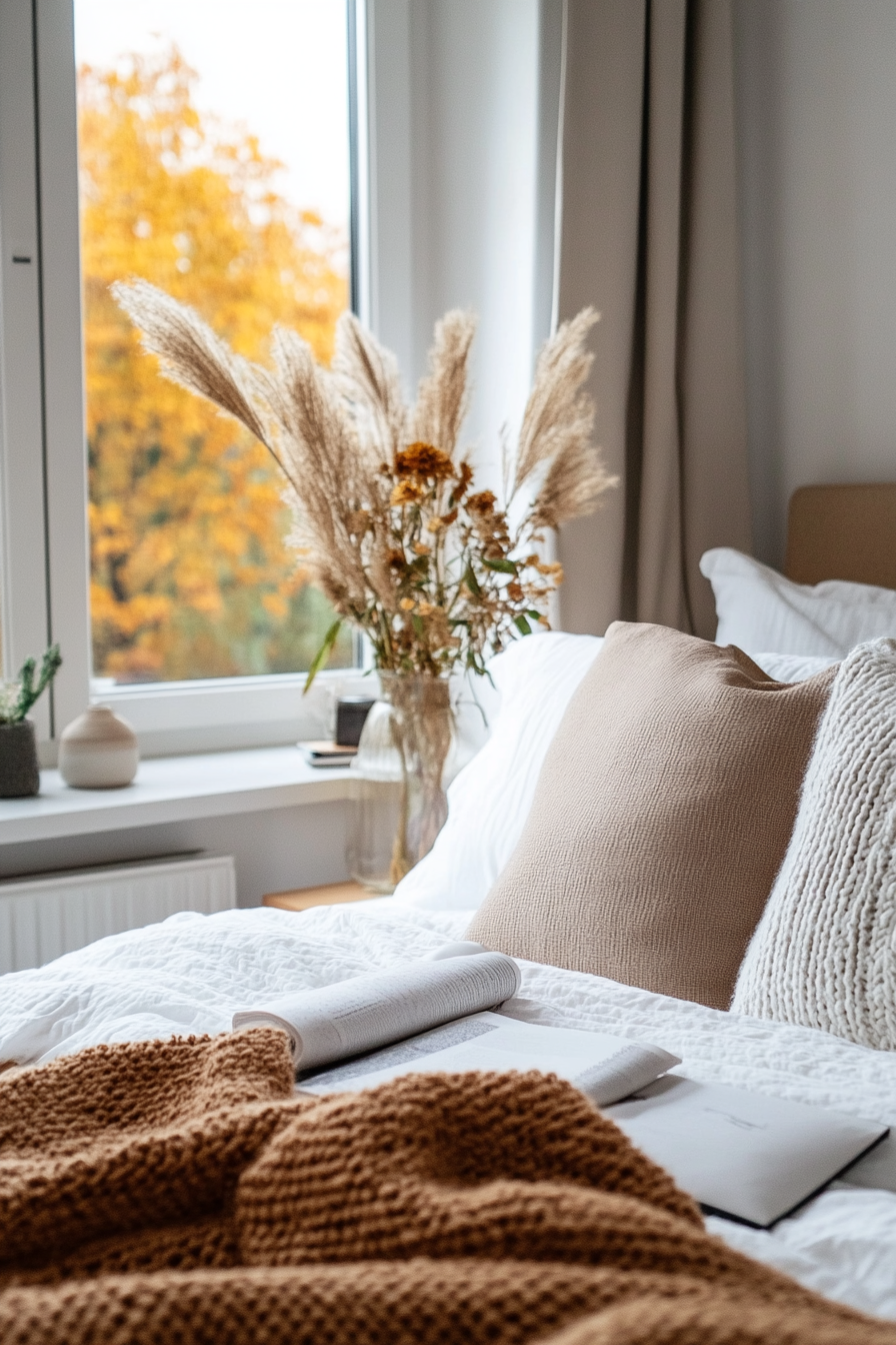 Soft gray palette with cozy wool throws