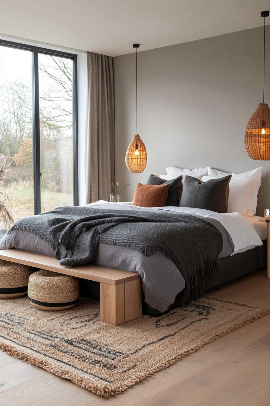 Soft gray palette with cozy wool throws