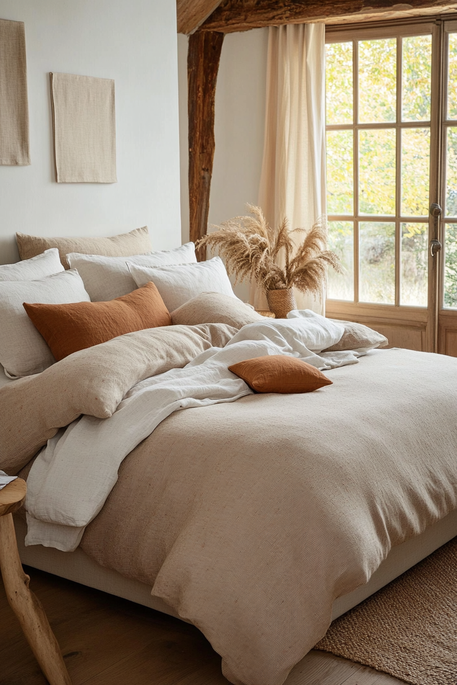 Neutral tones with textured organic bedding