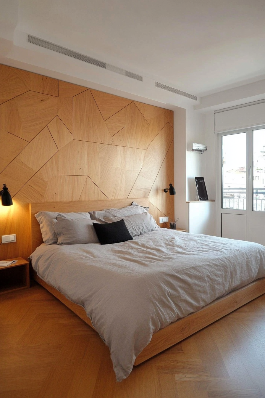 Wooden headboard with clean geometric lines