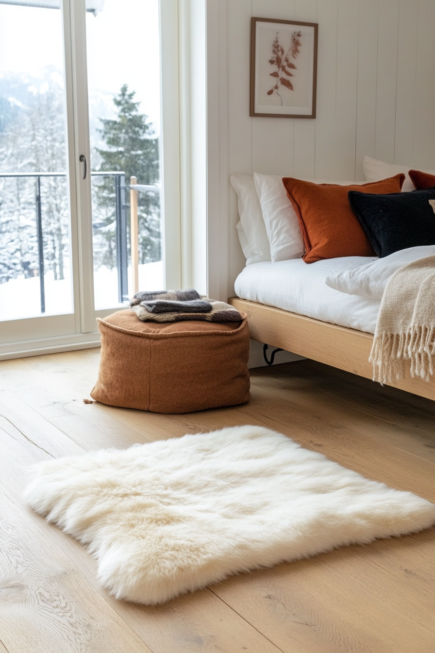 Sheepskin rug for warmth and texture