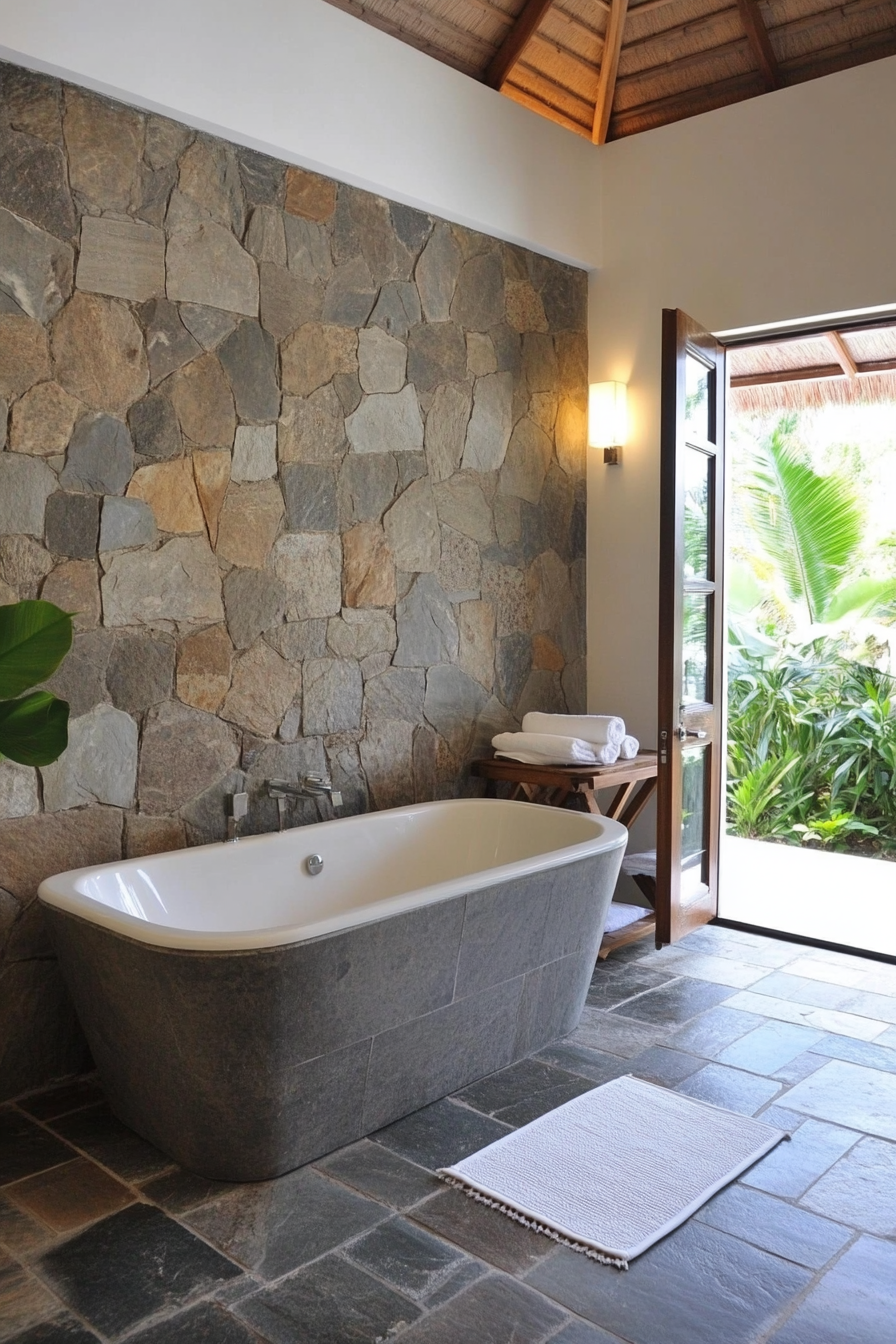 Slate gray stone walls and floors for a natural, moody vibe
