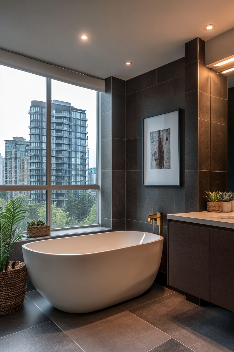 Dark charcoal and brass accents detail