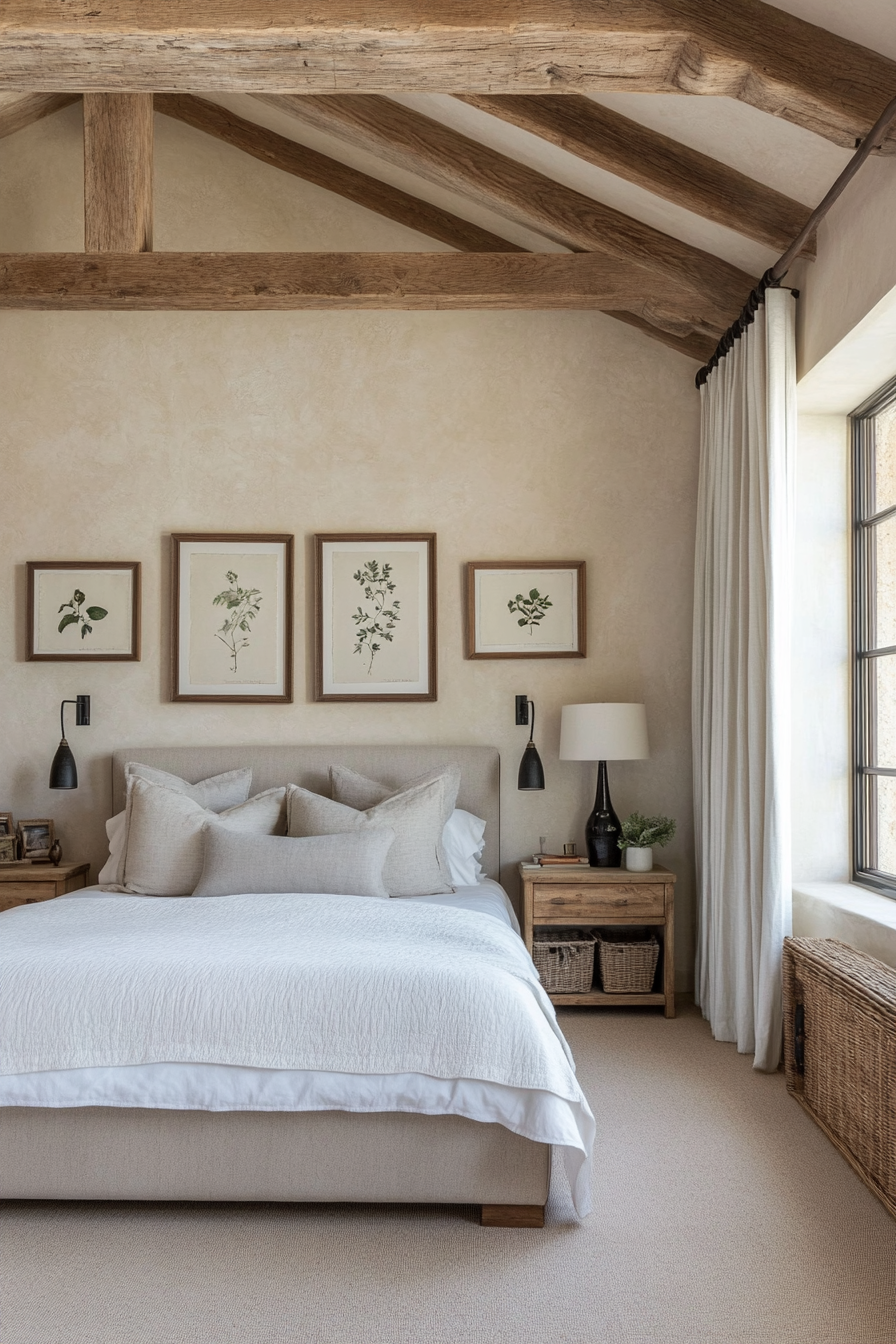 Close-up of cream walls with vintage decor accents