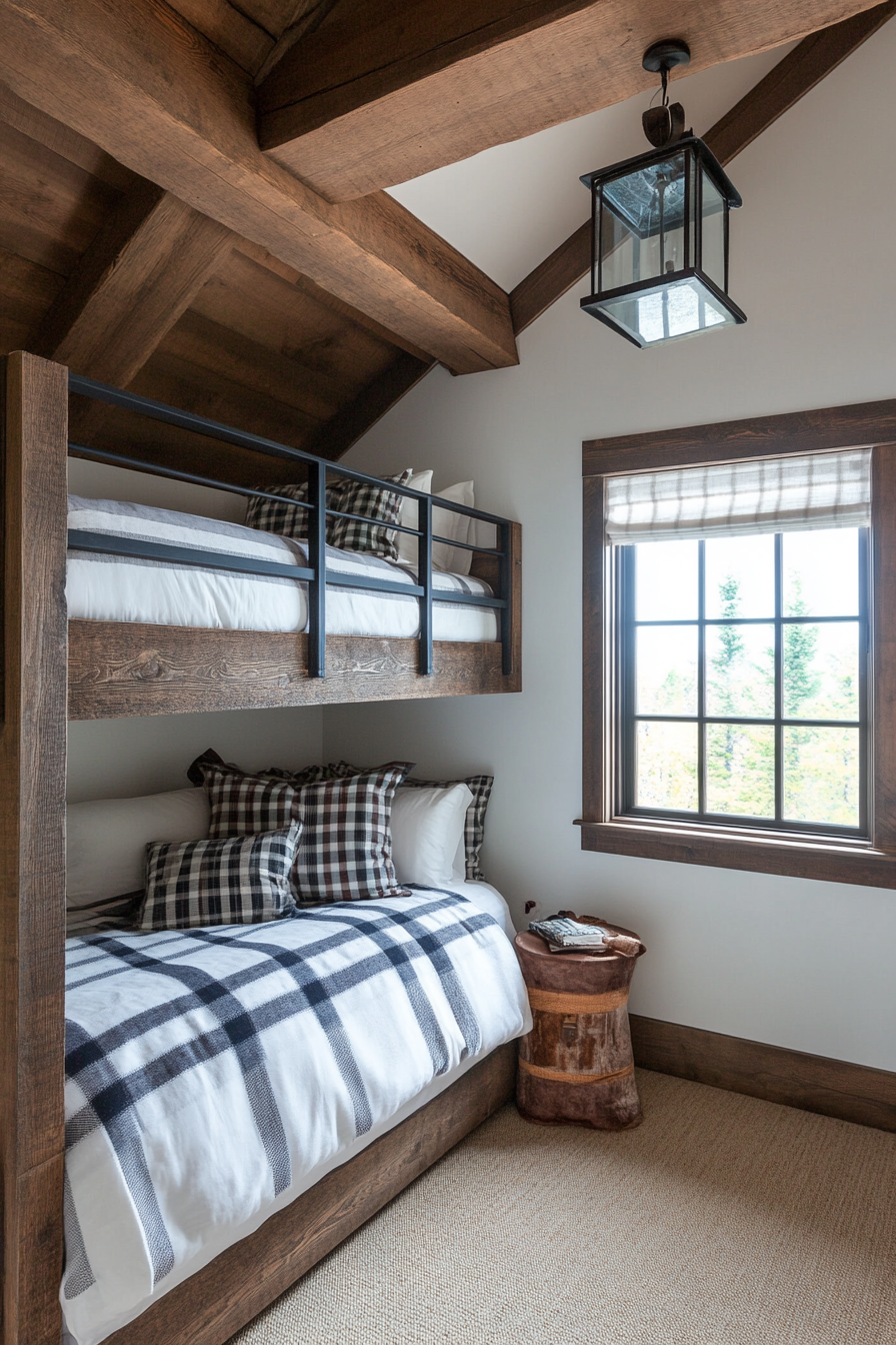 Cozy bunk room with rustic wooden details