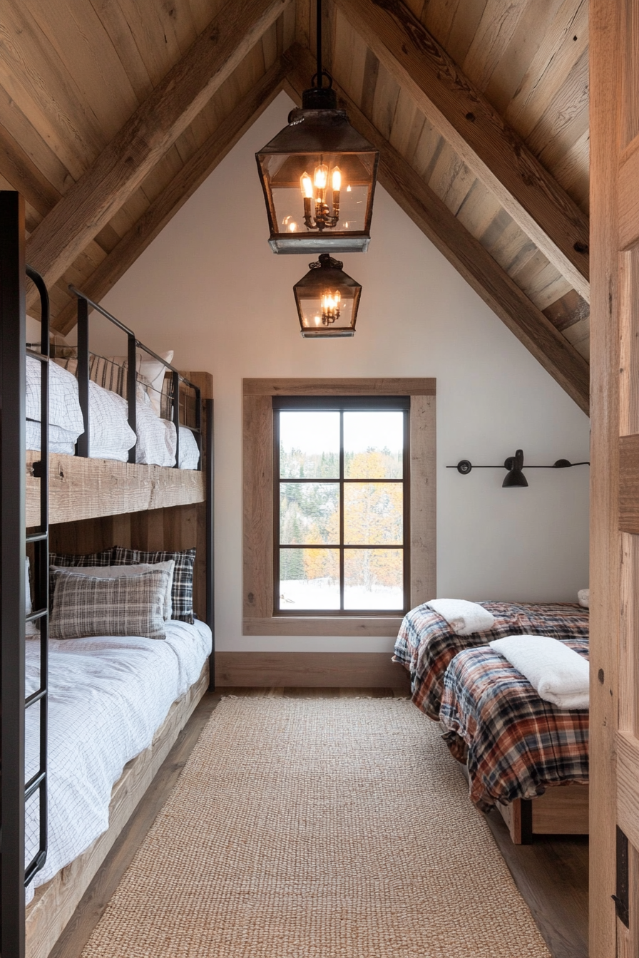 Alternate view of rustic bunk room with cozy wooden accents