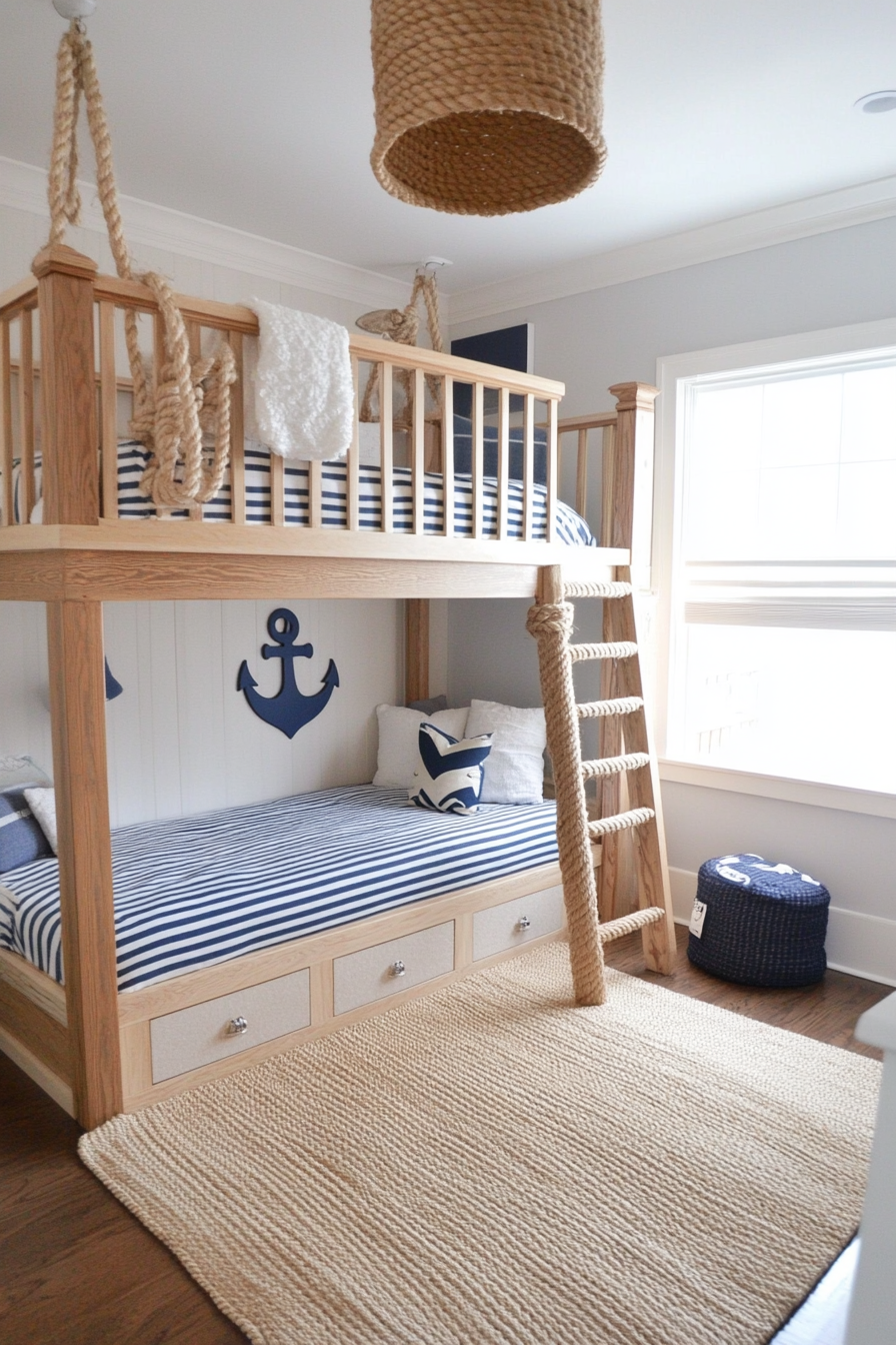 Close-up of nautical bunk room decor